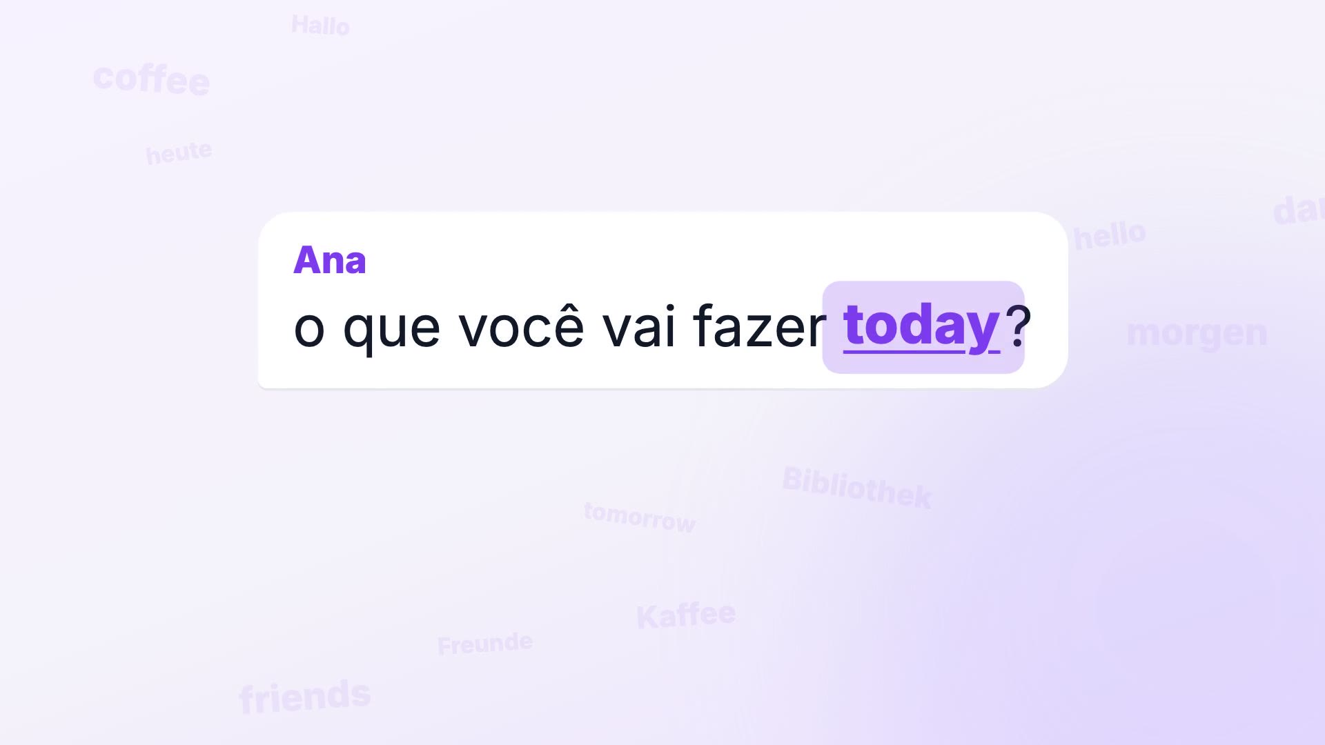 Uma mensagem onde a palavra hoje vira today